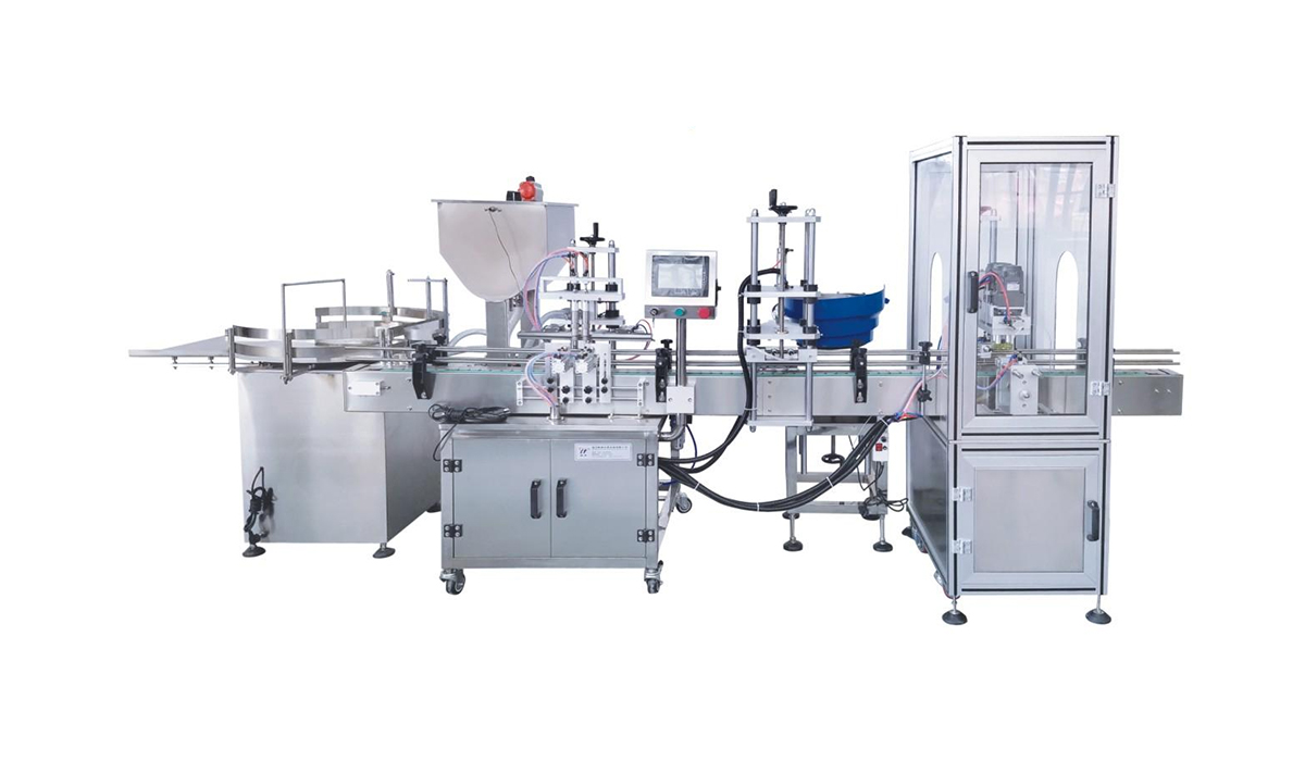 理瓶机+卧式自动膏体灌装机+自动落盖+自动搓盖机