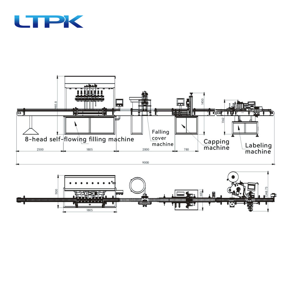 8-head self-flowing filling capping screw cap labeling