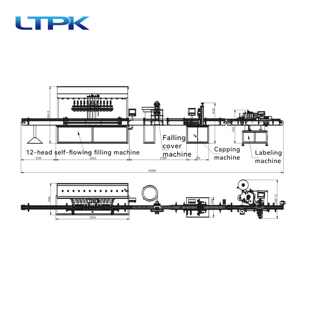 12-head self-flowing filling capping screw cap labeling